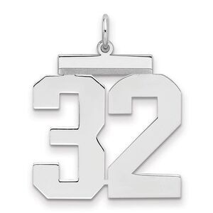 Sterling Silver, Athletic Collection, Large Polished Number 32 Pendant